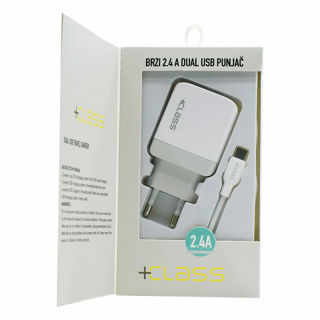 Picture of Kućni punjač +CLASS 2XUSB MAX 2.4A FAST+USB KABEL TIP C BIJELI