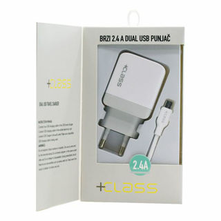 Picture of Kućni punjač +CLASS 2XUSB MAX 2.4A FAST+USB KABEL MIKRO BIJELI